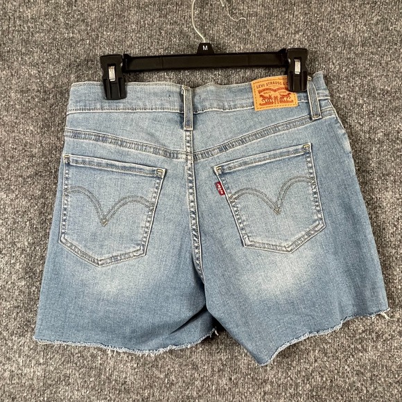 Levis Shorts Womens 29 Blue Denim Cut Off Mid Length Short Stretch Distressed - Picture 12 of 13